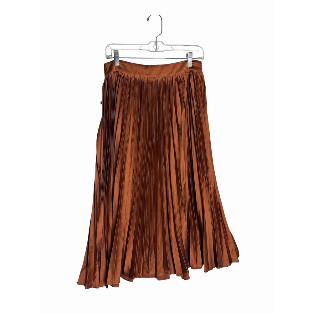 Pleated Midi Skirt Rust Orange Womens Size Medium Satiny New With Tags